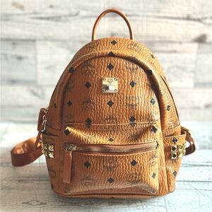 MCM Stark Visetos Small Side-Stud Backpack Cognac EUC